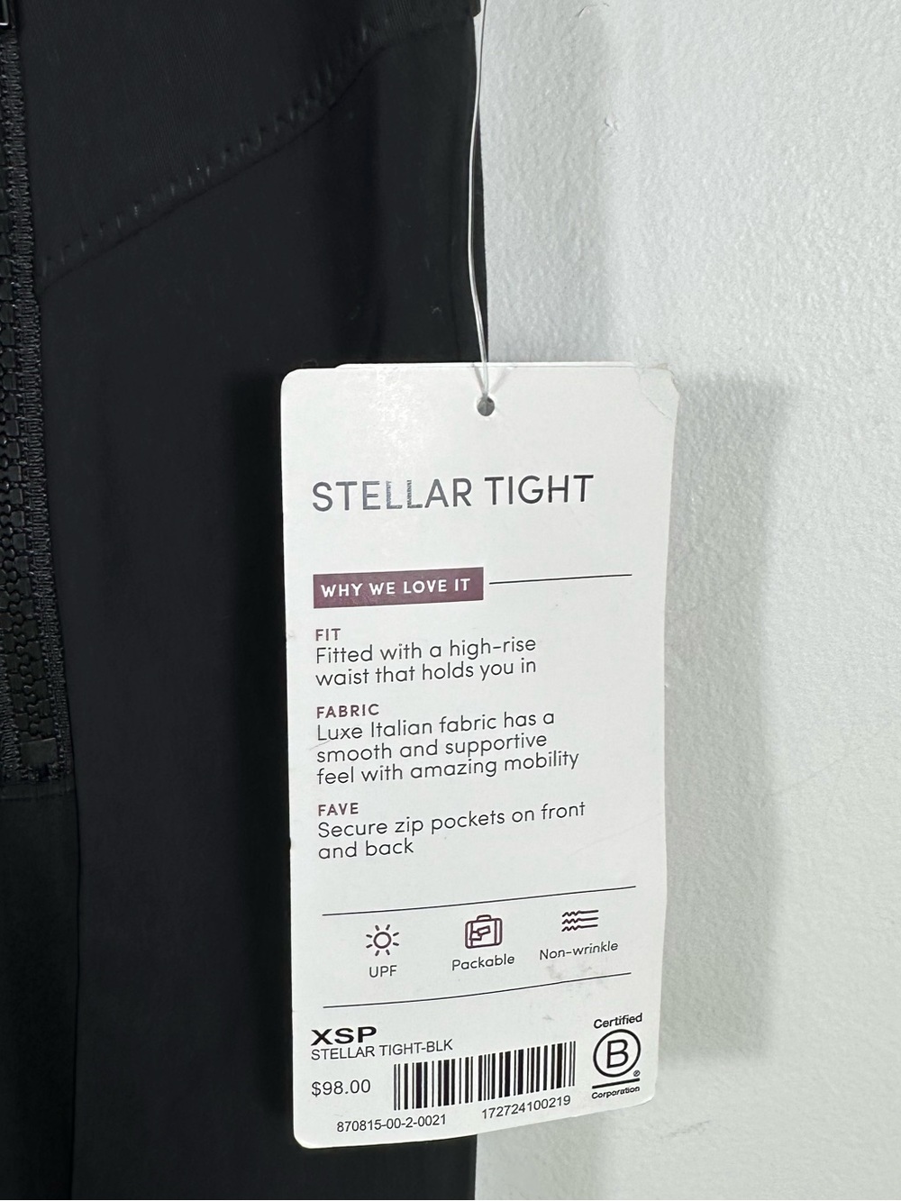 Athleta Stellar Tight Leggings Black High Rise Zip Pocket Women’s XSP - Picture 7 of 11